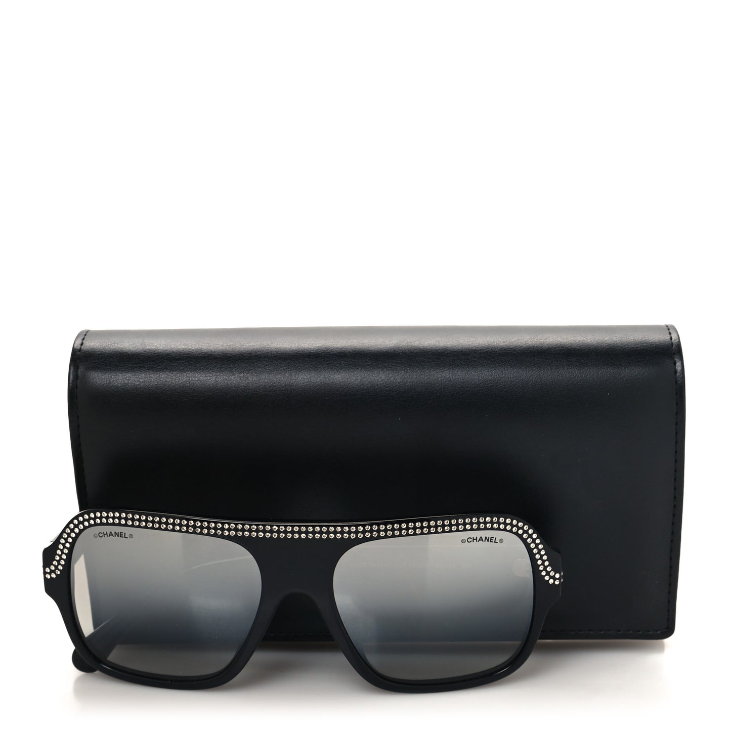 Acetate Crystal CC Shield Sunglasses 71432A Black Silver