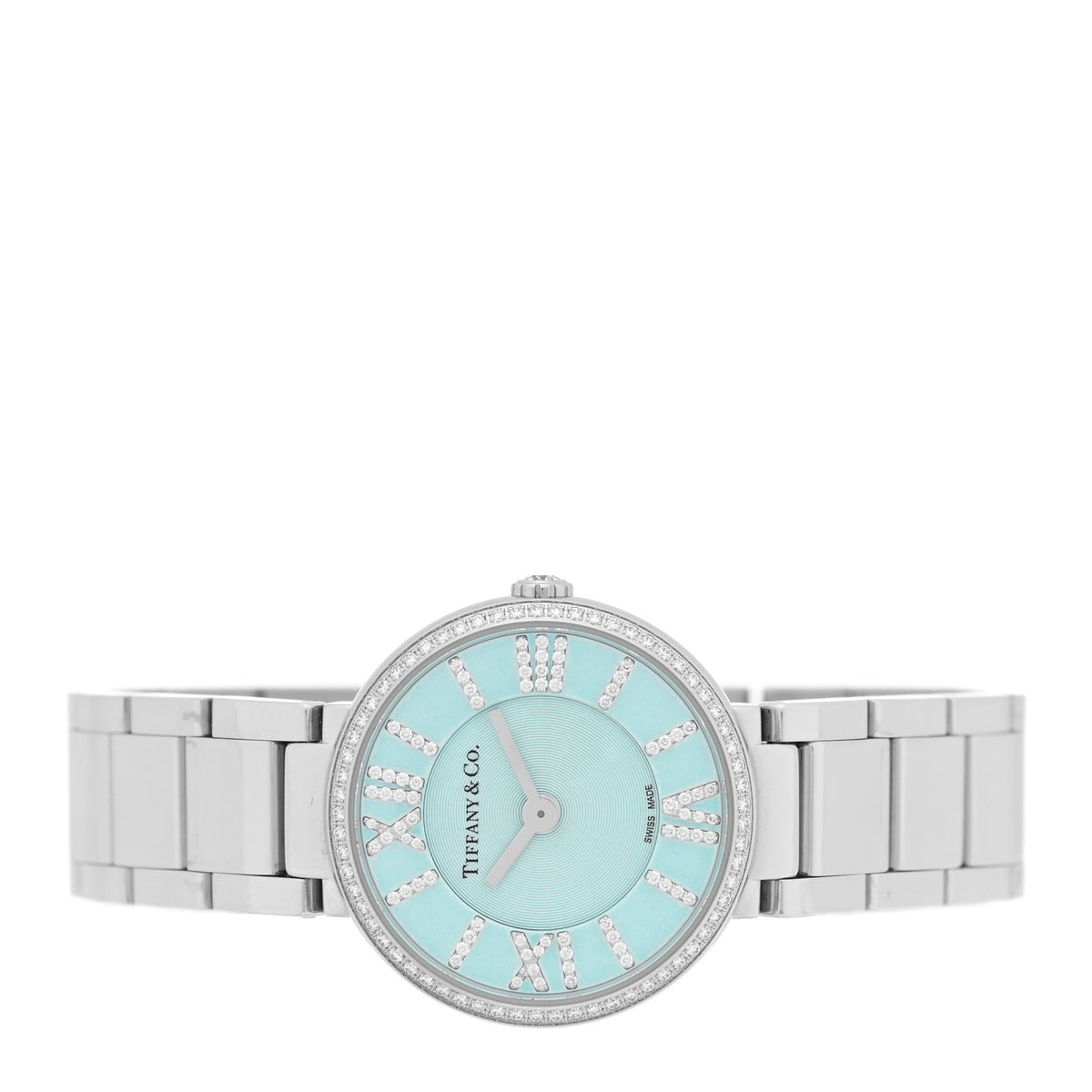 Stainless Steel Diamond Bezel 24mm Atlas 2-Hand Quartz Watch Ice Blue