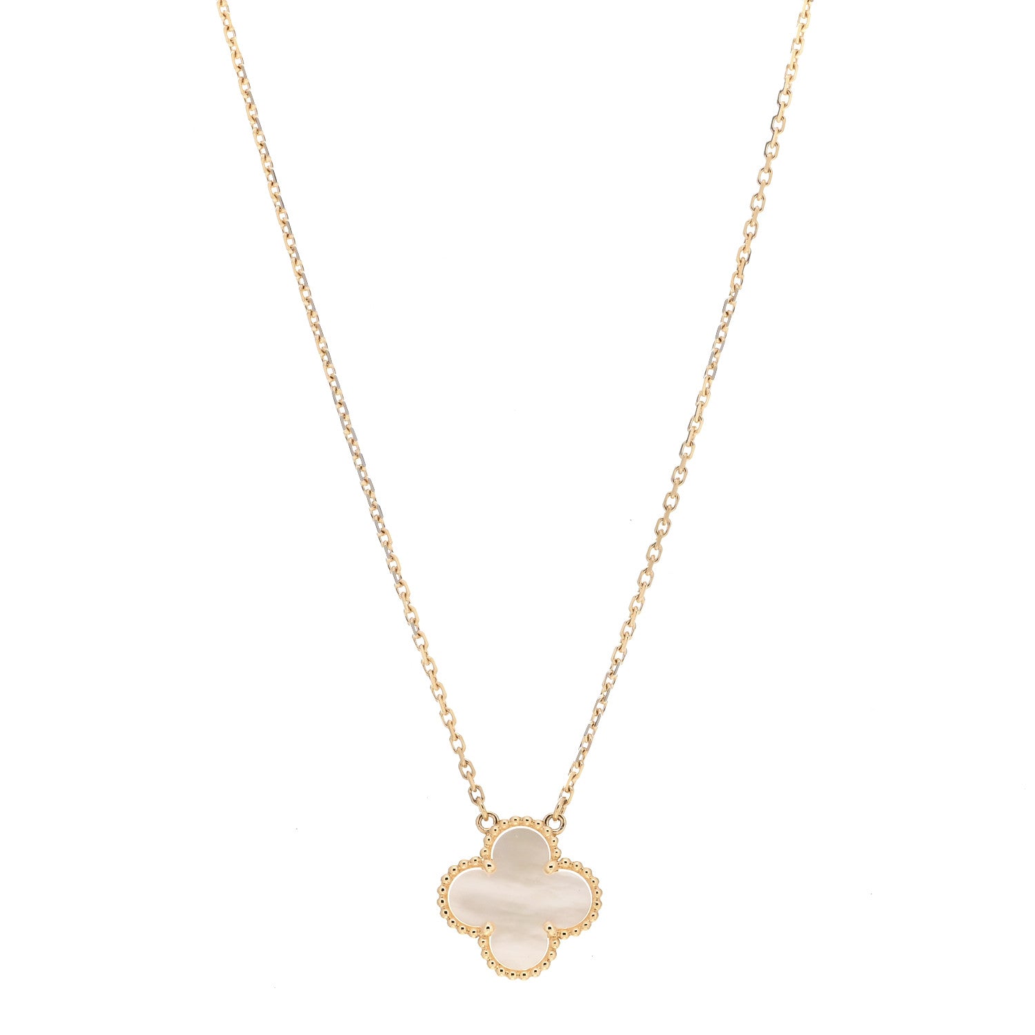 Van Cleef & Arpels 18K Yellow Gold Mother of Pearl Vintage Alhambra Pendant Necklace 1 of 6