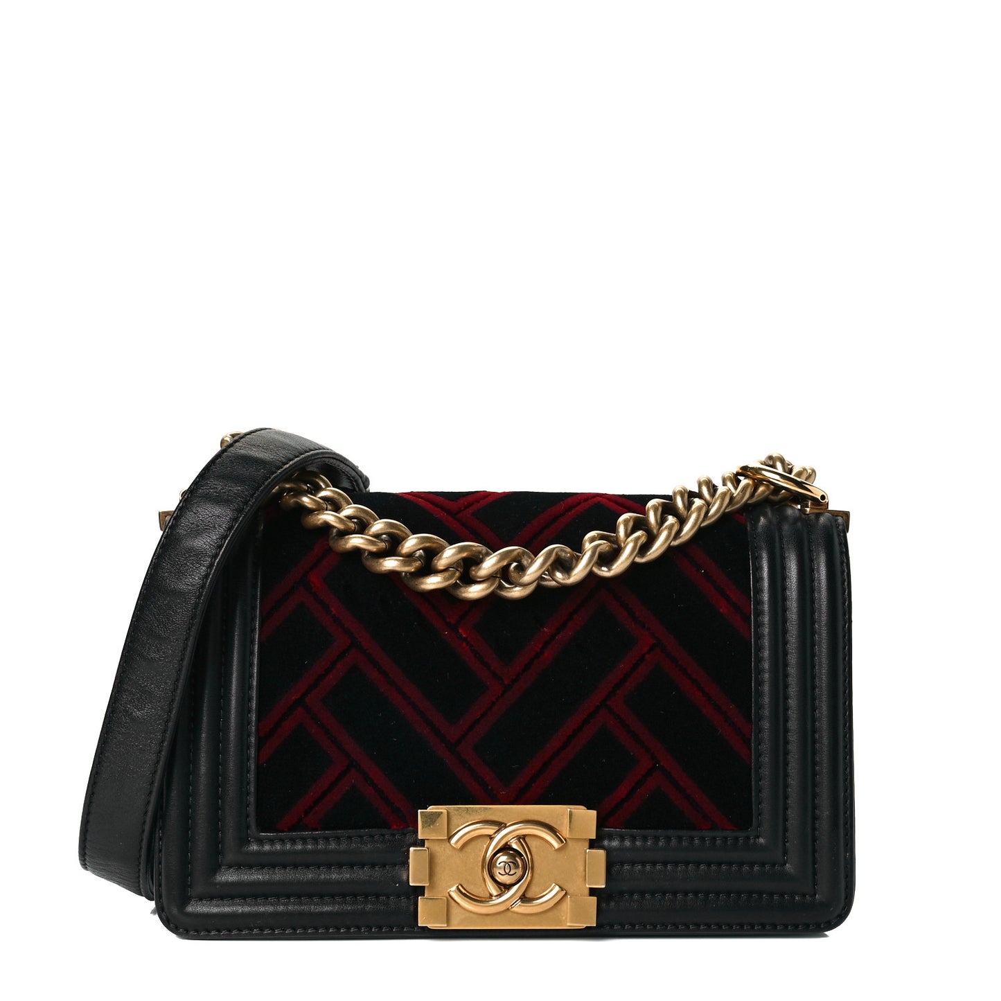 Calfskin Velvet Small Boy Flap Black Red