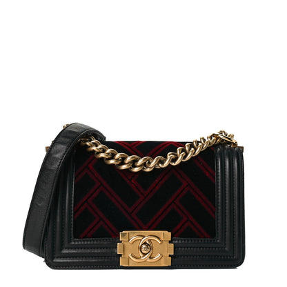 Chanel Calfskin Velvet Small Boy Flap Black Red 1 of 8