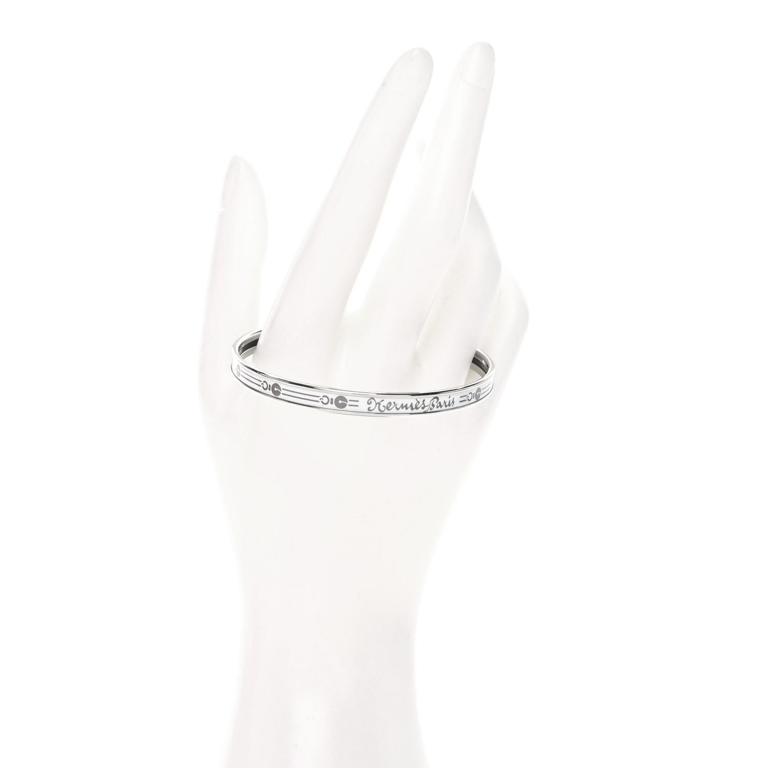 Hermes Enamel Printed Fantaisie d'Etriers Extra Narrow Bracelet White 2 of 6