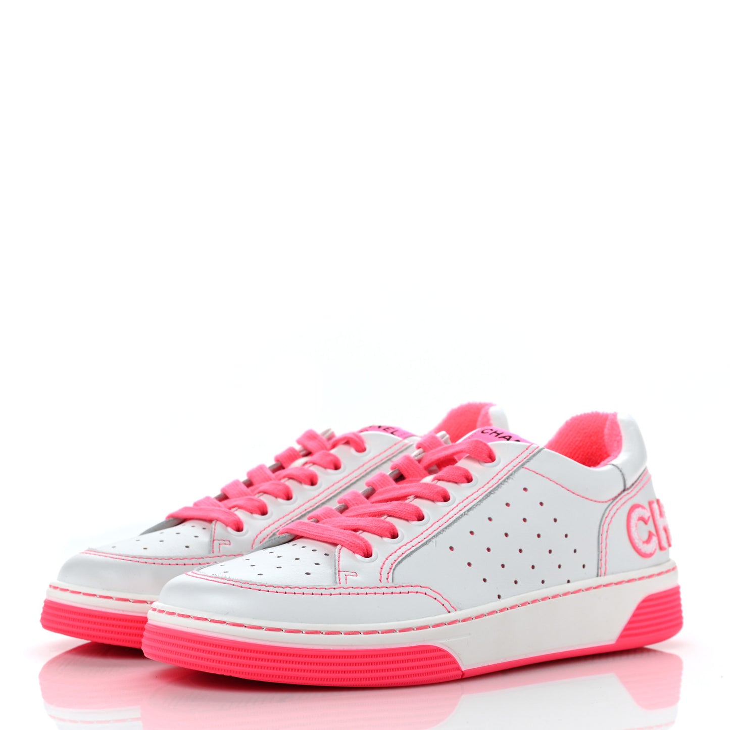 Calfskin Womens Logo Sneakers 39 Fuchsia White