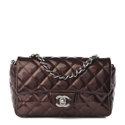 Chanel Striated Patent Quilted Mini Rectangular Flap Burgundy 1 of 9