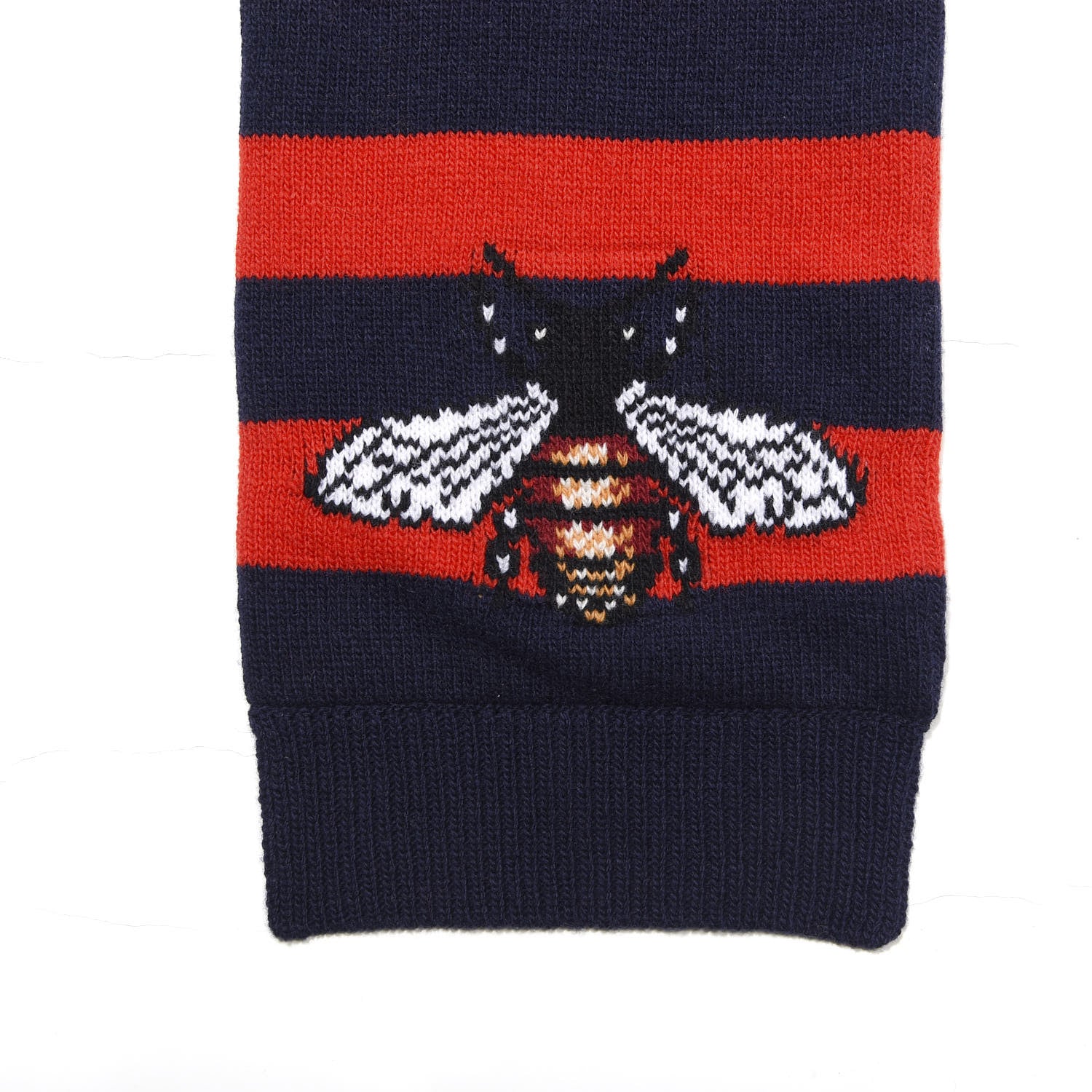 Gucci Wool Tricot Striped Bee Scarf Sapphire Red 2 of 5
