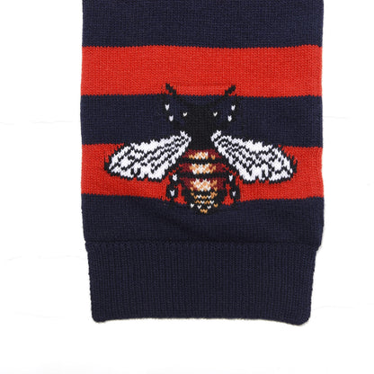 Gucci Wool Tricot Striped Bee Scarf Sapphire Red 2 of 5