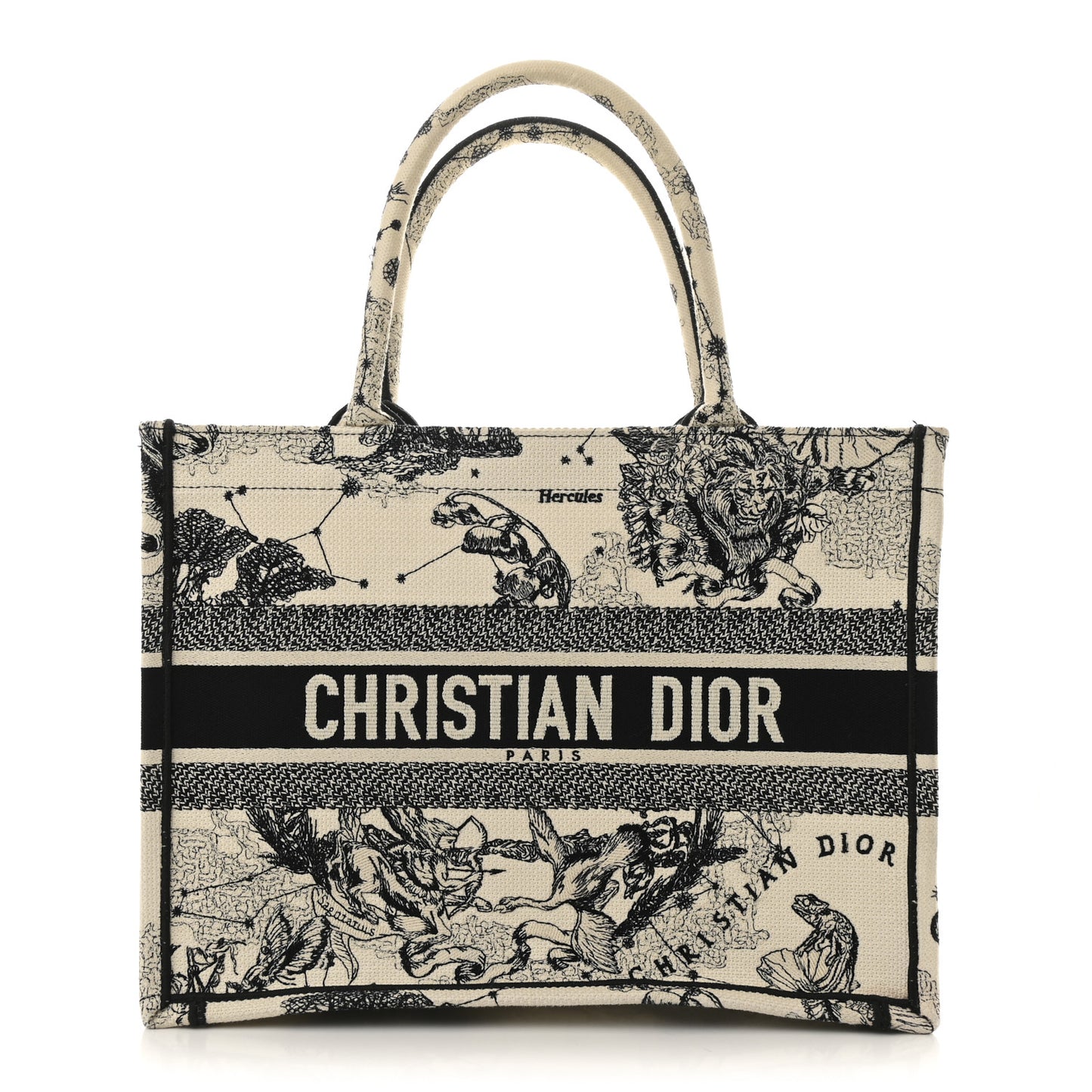 Canvas Zodiac Toile De Jouy Embroidered Medium Book Tote Latte