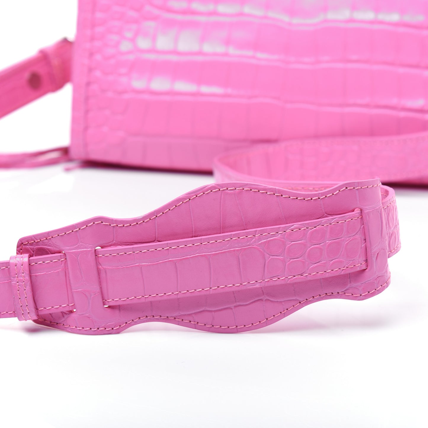 Shiny Supple Calfskin Crocodile Embossed Classic Silver Hardware Mini City Baby Pink