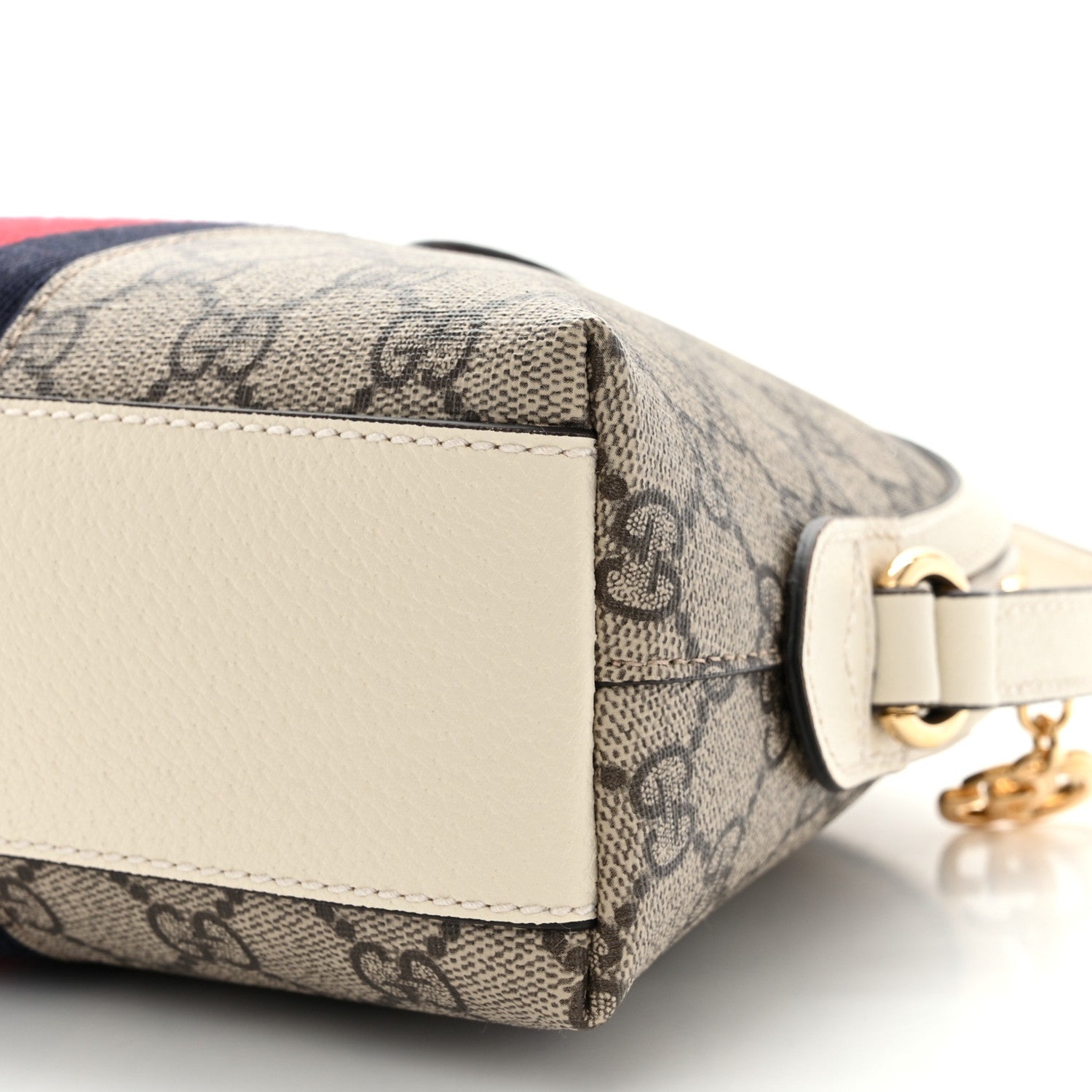 Gucci GG Supreme Monogram Textured Dollar Calfskin Web Small Ophidia Dome Shoulder Bag Beige Ebony Mystic White 10 of 12
