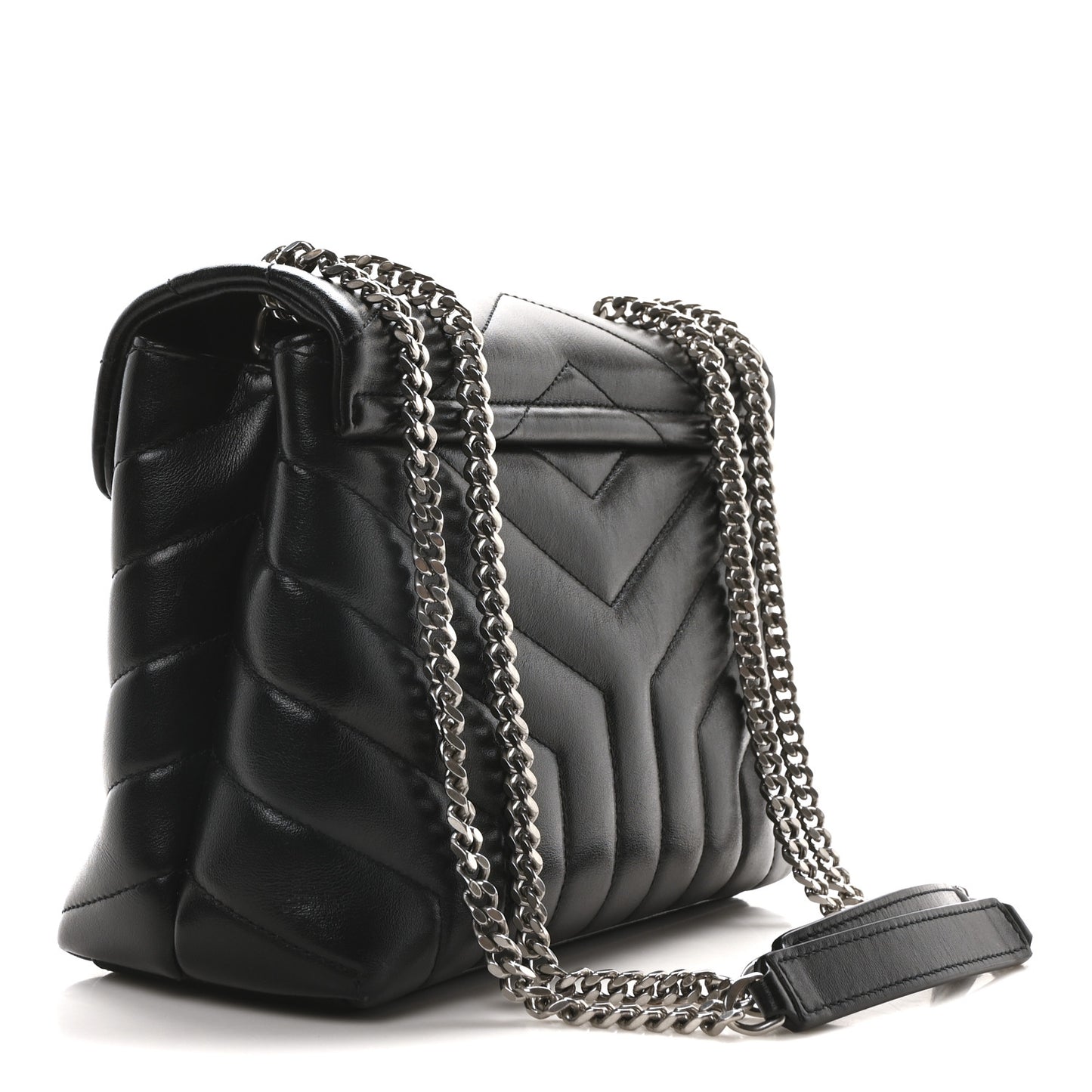 Calfskin Y Quilted Monogram Small Loulou Chain Satchel Black