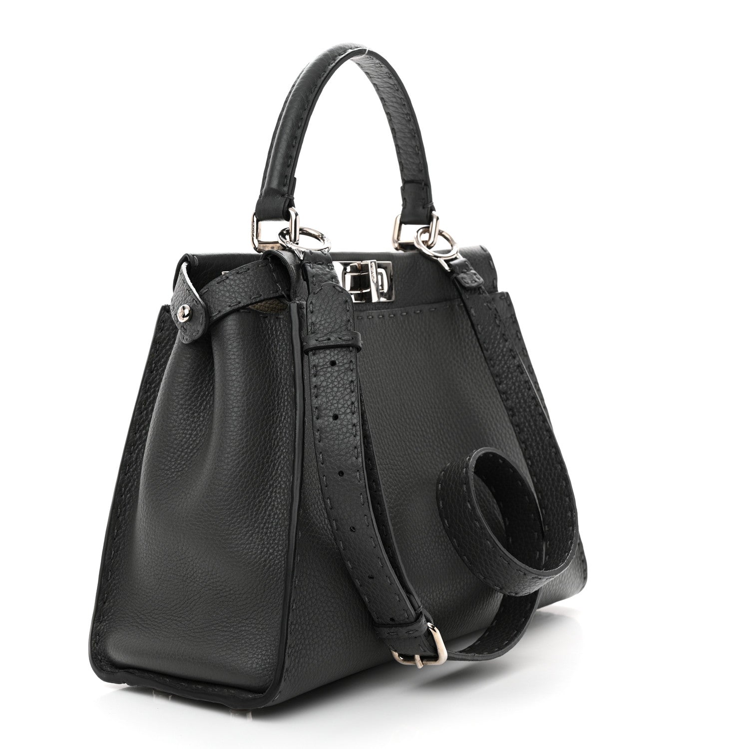 Fendi Cuoio Romano Selleria Bi-Color Medium Peekaboo Iconic Satchel Asfalto Latte 3 of 10