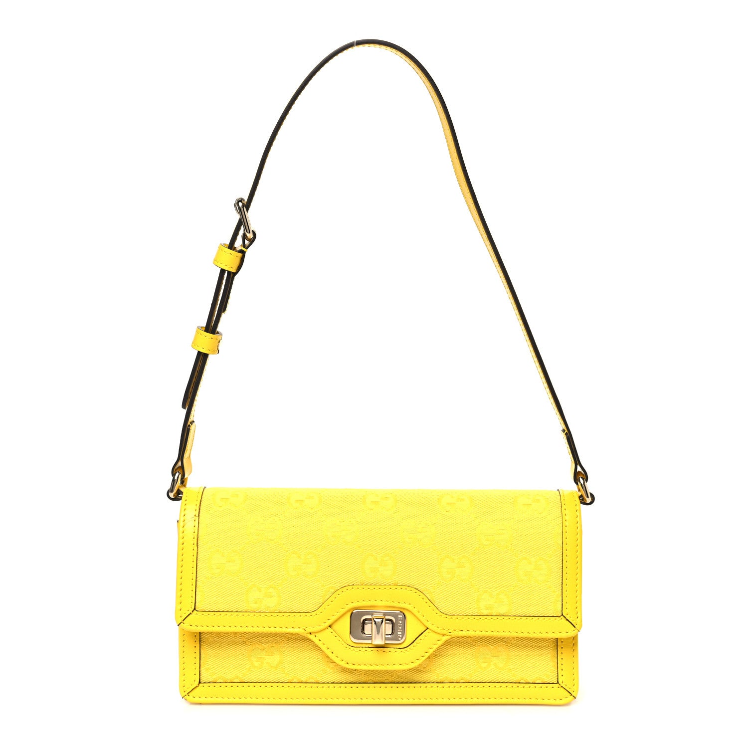 Gucci GG Monogram Scratch Lux Calfskin Mini Luce Shoulder Bag Yellow 1 of 9