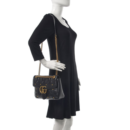 Gucci Calfskin Matelasse Studded Medium GG Marmont Shoulder Bag Black 2 of 13