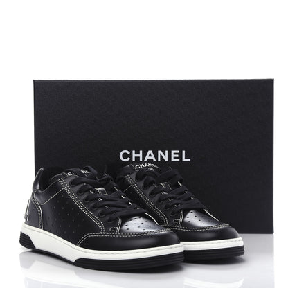 Chanel Calfskin Womens Logo Sneakers 38 Black White 11 of 11