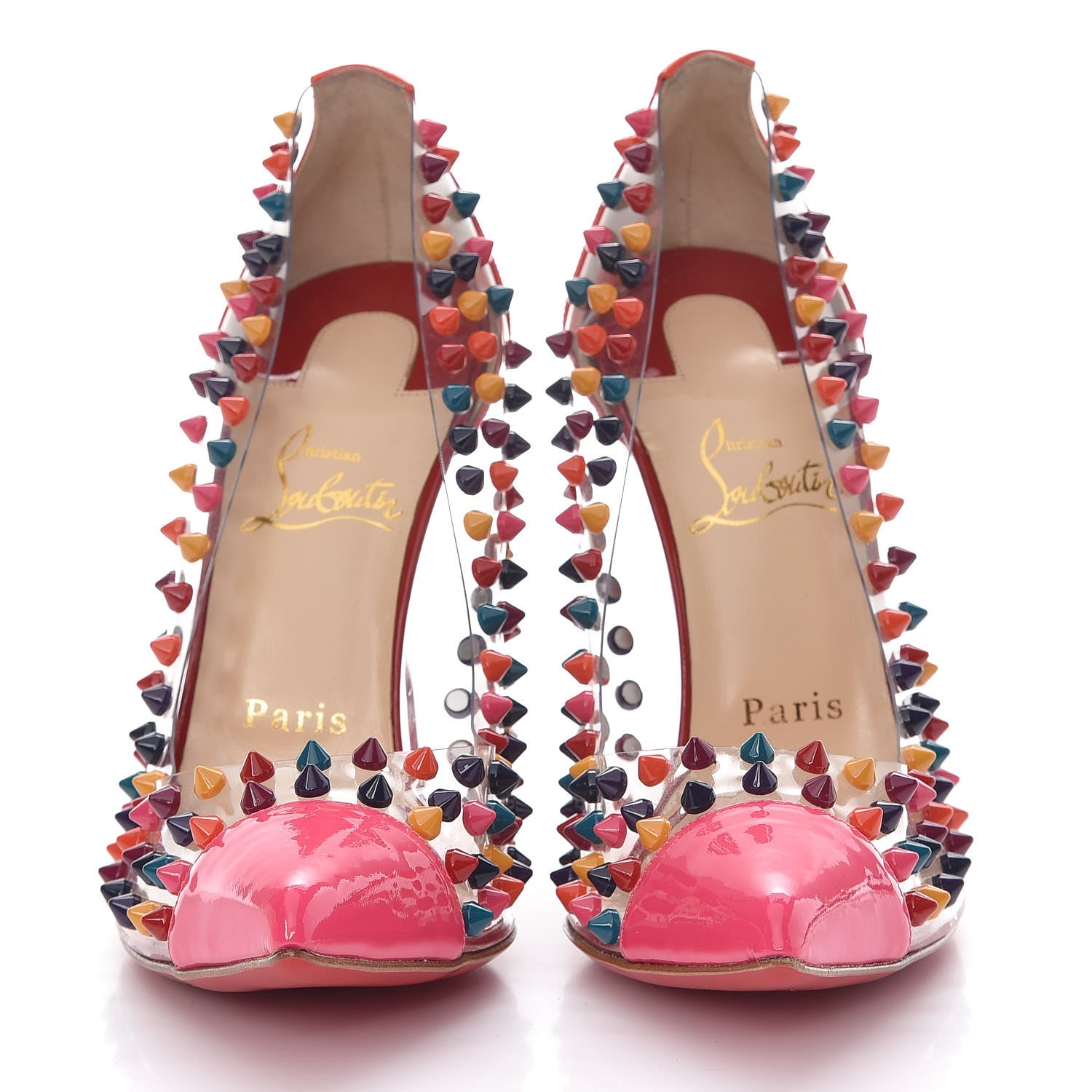 Christian Louboutin Patent PVC Spike Me 100 Pumps 38.5 Pinky 2 of 9