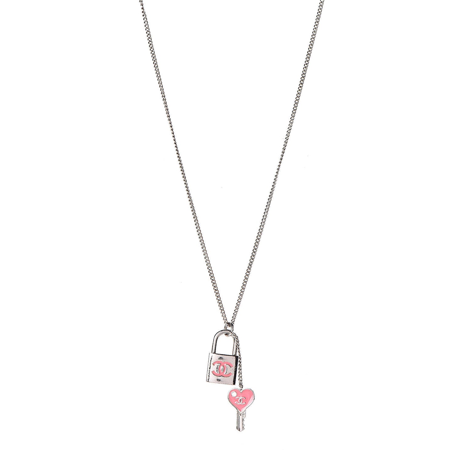 Padlock and Key CC Necklace Silver Pink