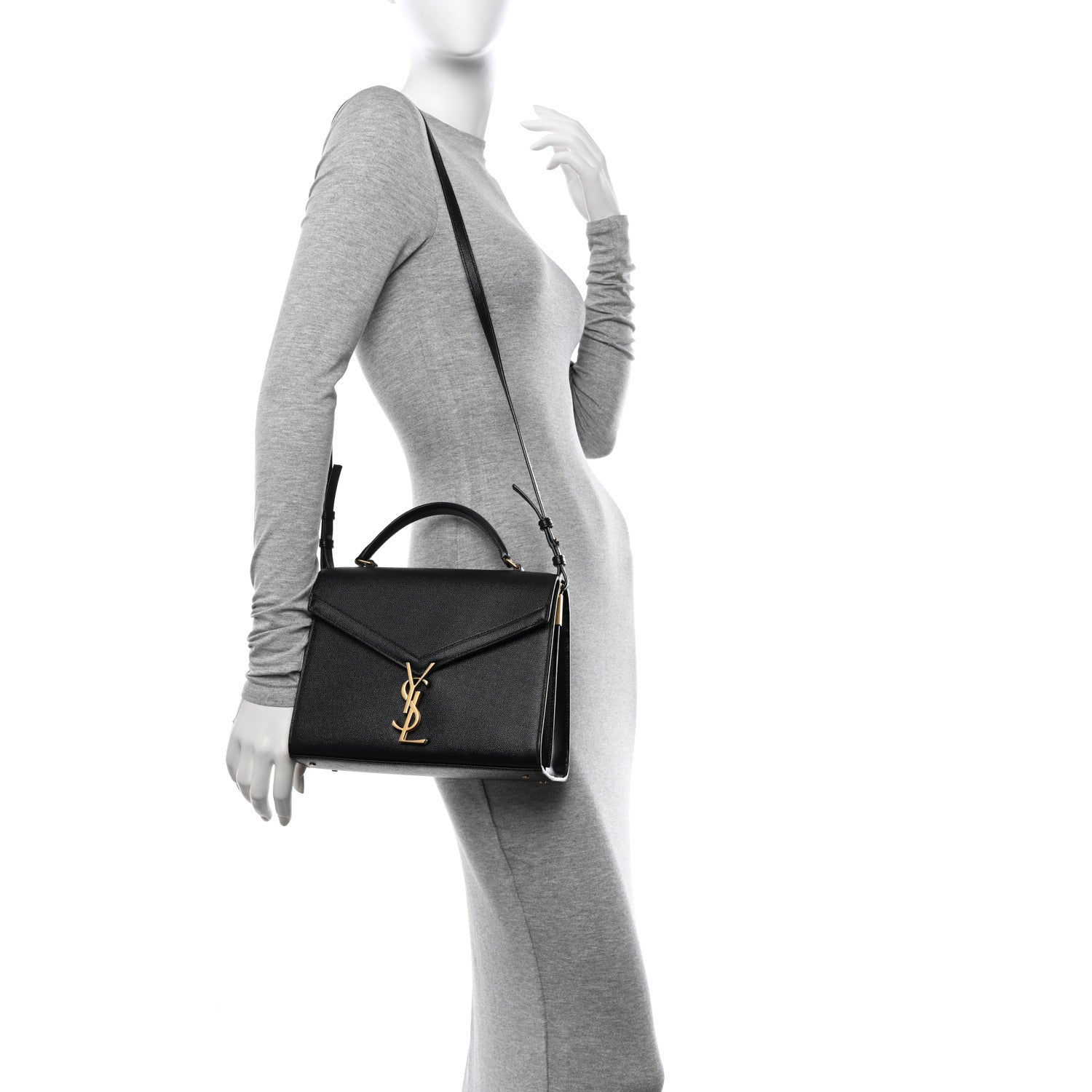 Saint Laurent Grain de Poudre Medium Classic Monogram Cassandra Top Handle Black Rouge Legion 2 of 10