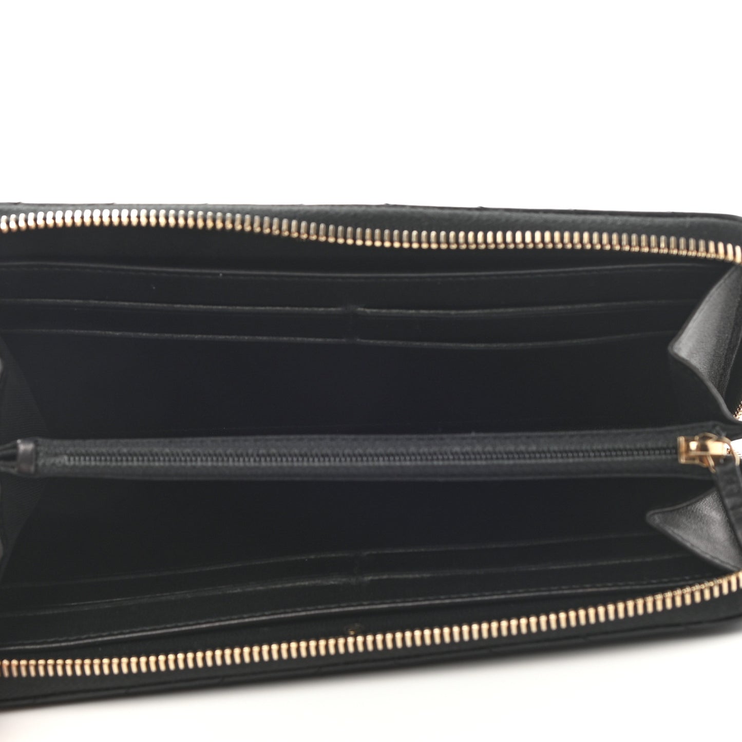 Calfskin Chevron Quilted Zip Around Wallet Black