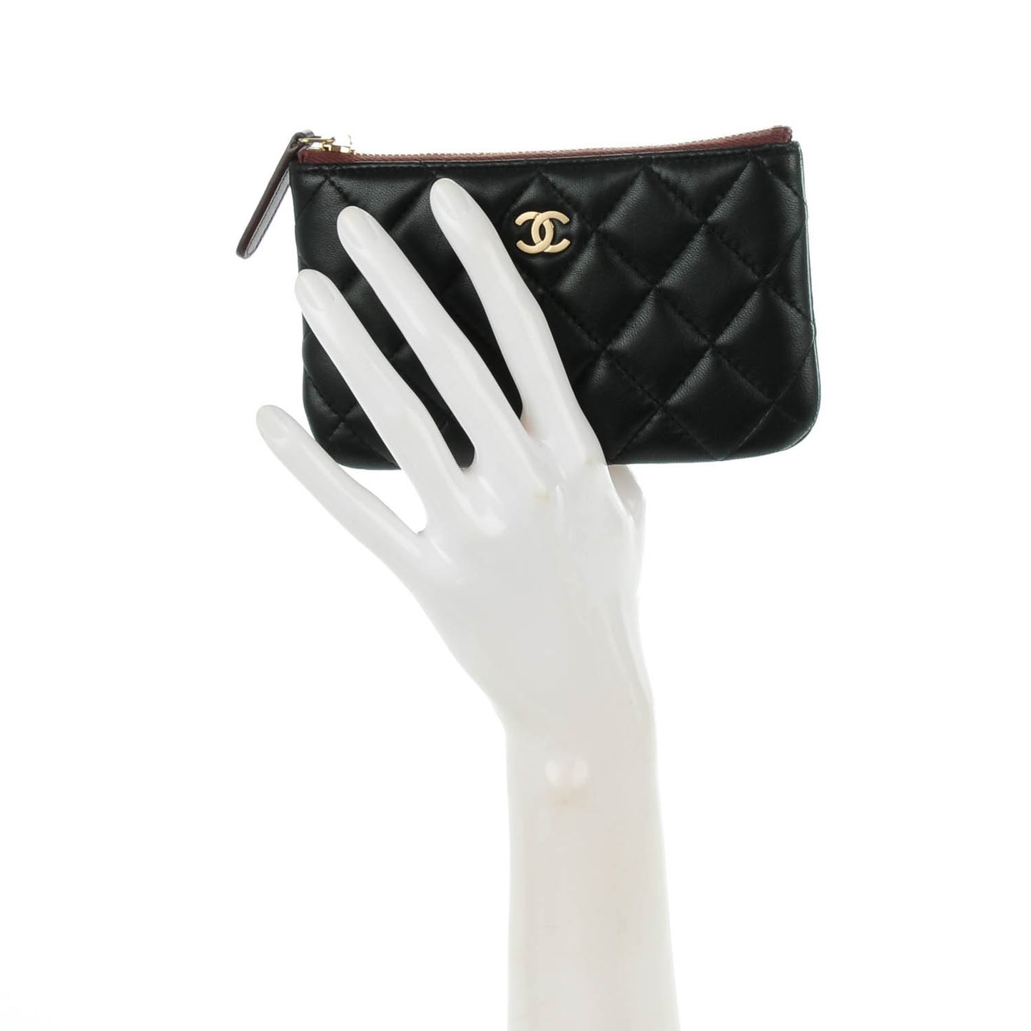 Lambskin Quilted Coin Purse Case Black