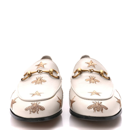 Gucci Goatskin Bee Star Embroidered Womens Jordaan Loafers 35.5 Mystic White 2 of 9