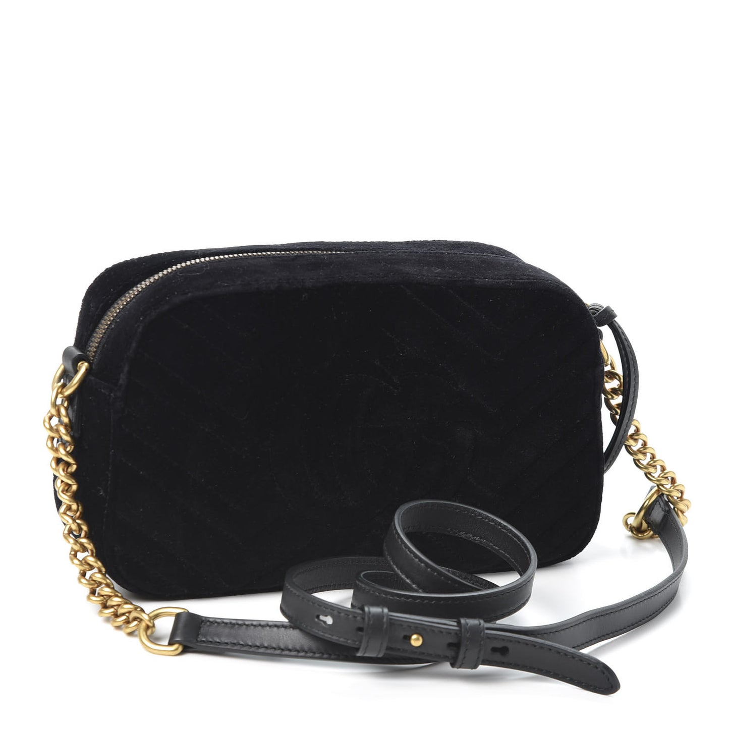 Velvet Matelasse Deer Embroidered Small GG Marmont Chain Shoulder Bag Black