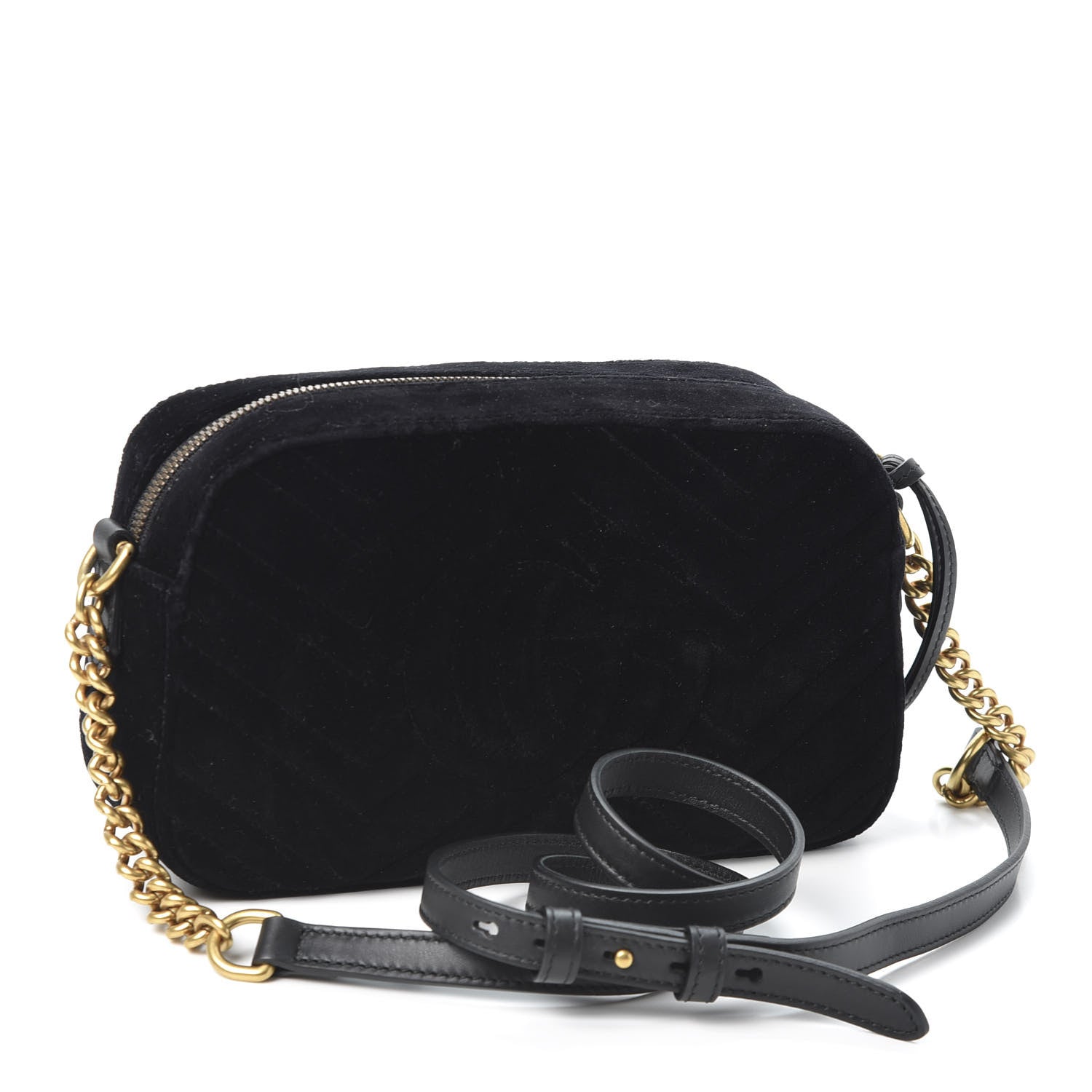 Gucci Velvet Matelasse Deer Embroidered Small GG Marmont Chain Shoulder Bag Black 2 of 9