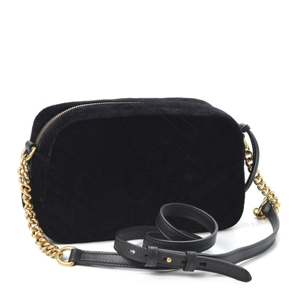 Gucci Velvet Matelasse Deer Embroidered Small GG Marmont Chain Shoulder Bag Black 2 of 9