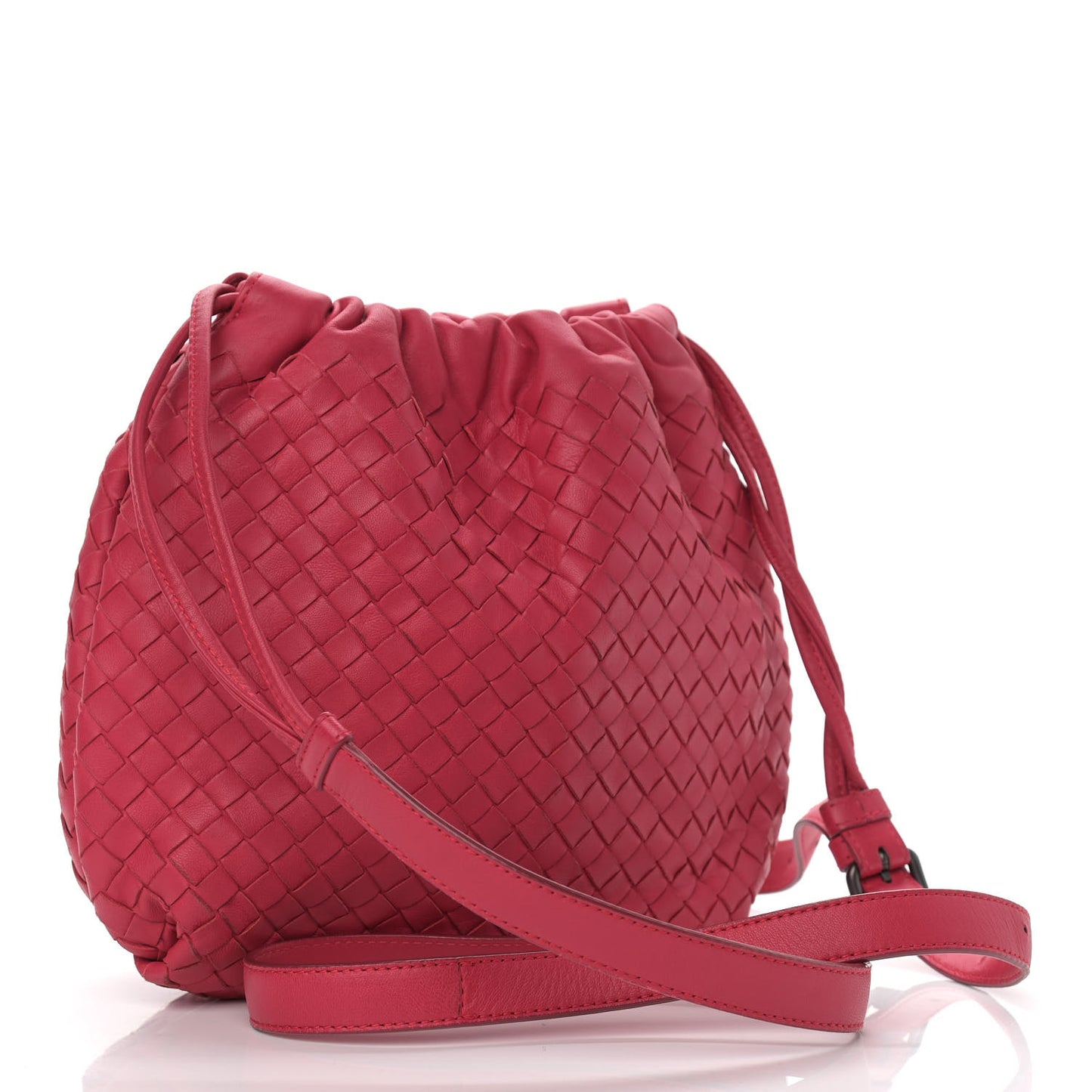 Nappa Intrecciato Drawstring Tote Fuchsia