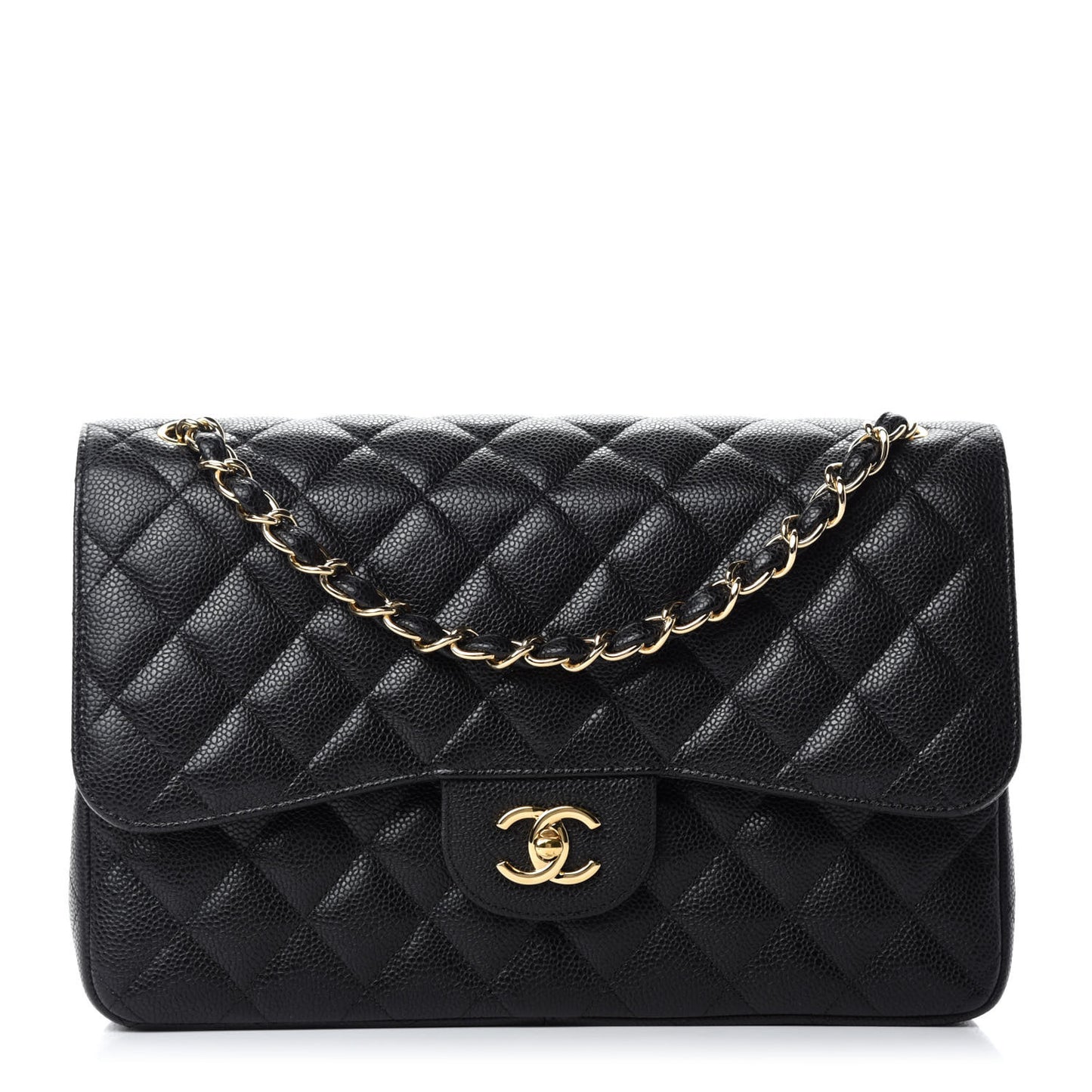 Caviar Quilted Jumbo Double Flap Black
