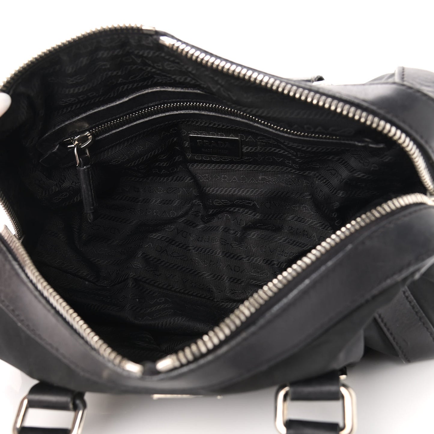 Nylon Calfskin Buckle Shoulder Bag Black