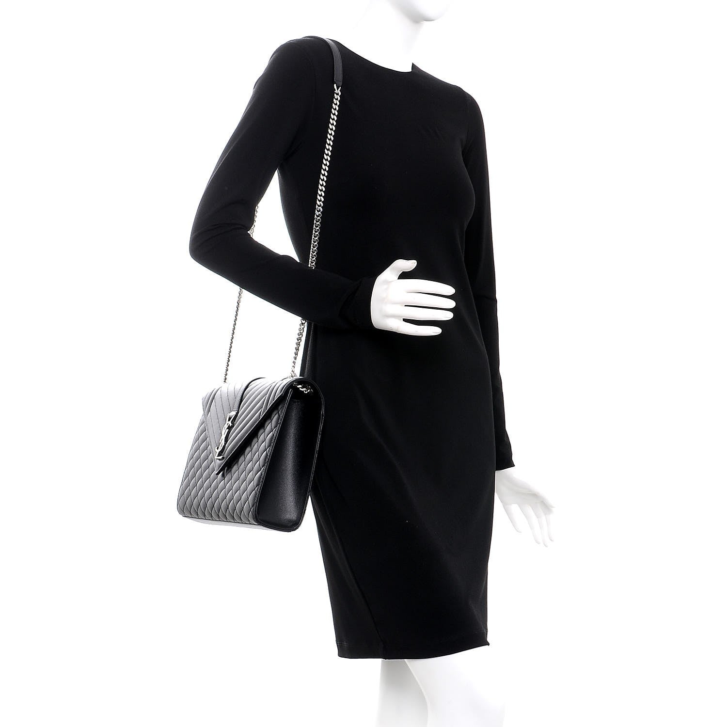 Saint Laurent Grain De Poudre Textured Mixed Matelasse Large Triquilt Monogram Satchel Black 2 of 8