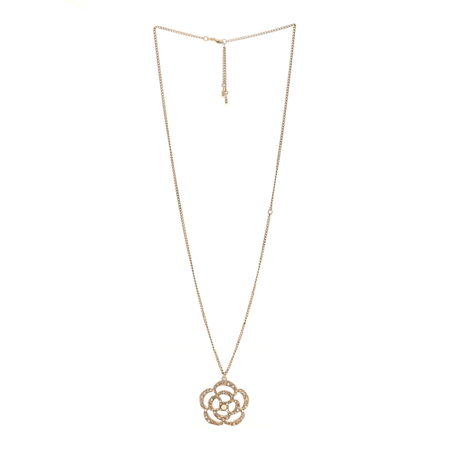 Pearl Crystal Large Camellia Pendant Necklace Light Gold