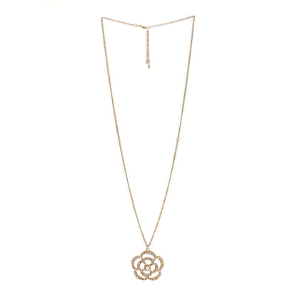 Chanel Pearl Crystal Large Camellia Pendant Necklace Light Gold 3 of 5
