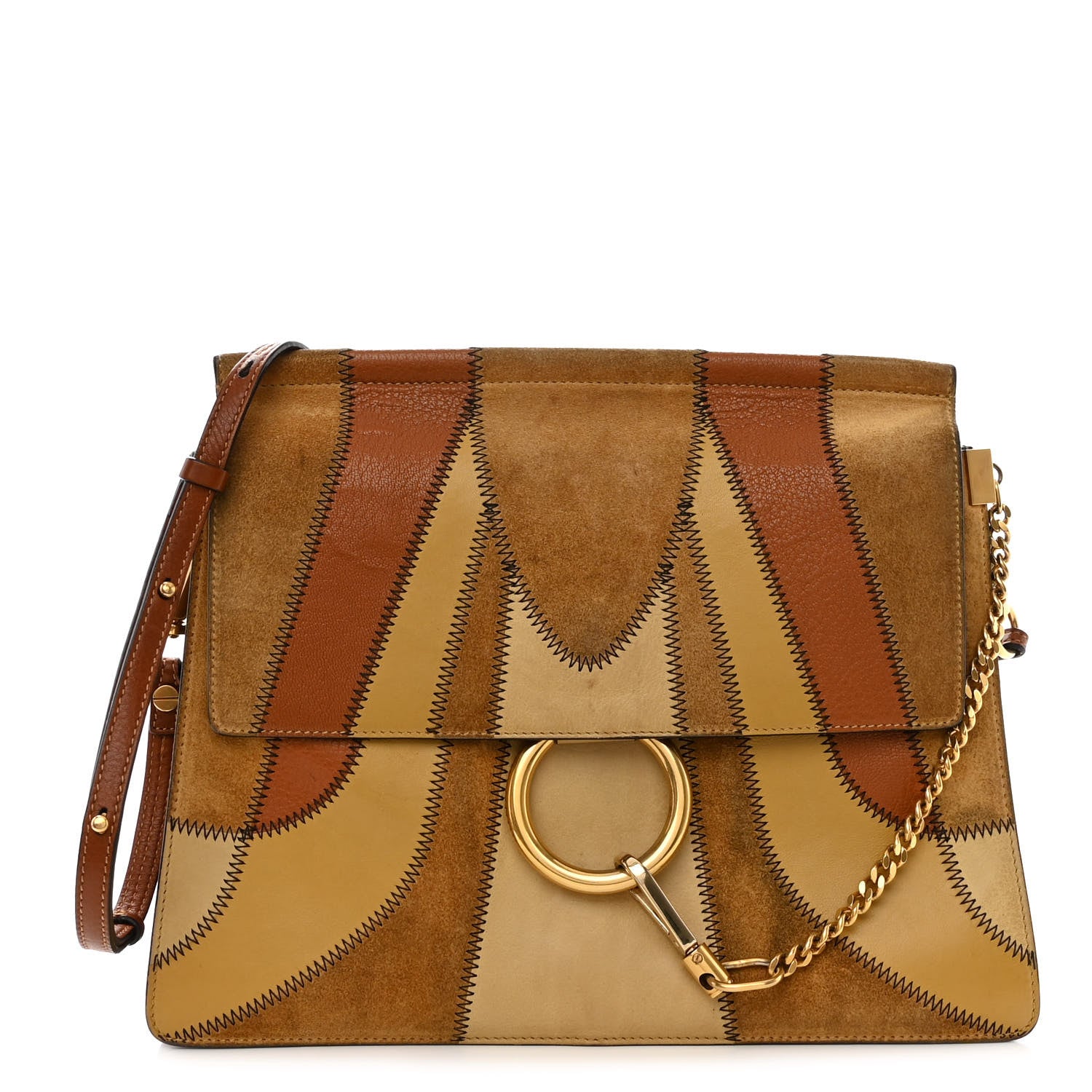 Chloe Suede Patchwork Medium Faye Shoulder Bag Brown Multicolor 1 of 15
