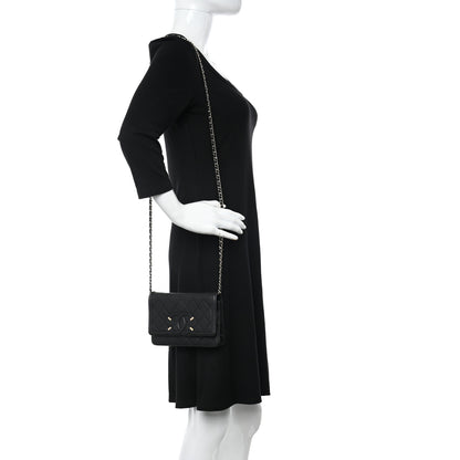 Chanel Caviar Quilted CC Filigree Wallet On Chain WOC Black 2 of 11