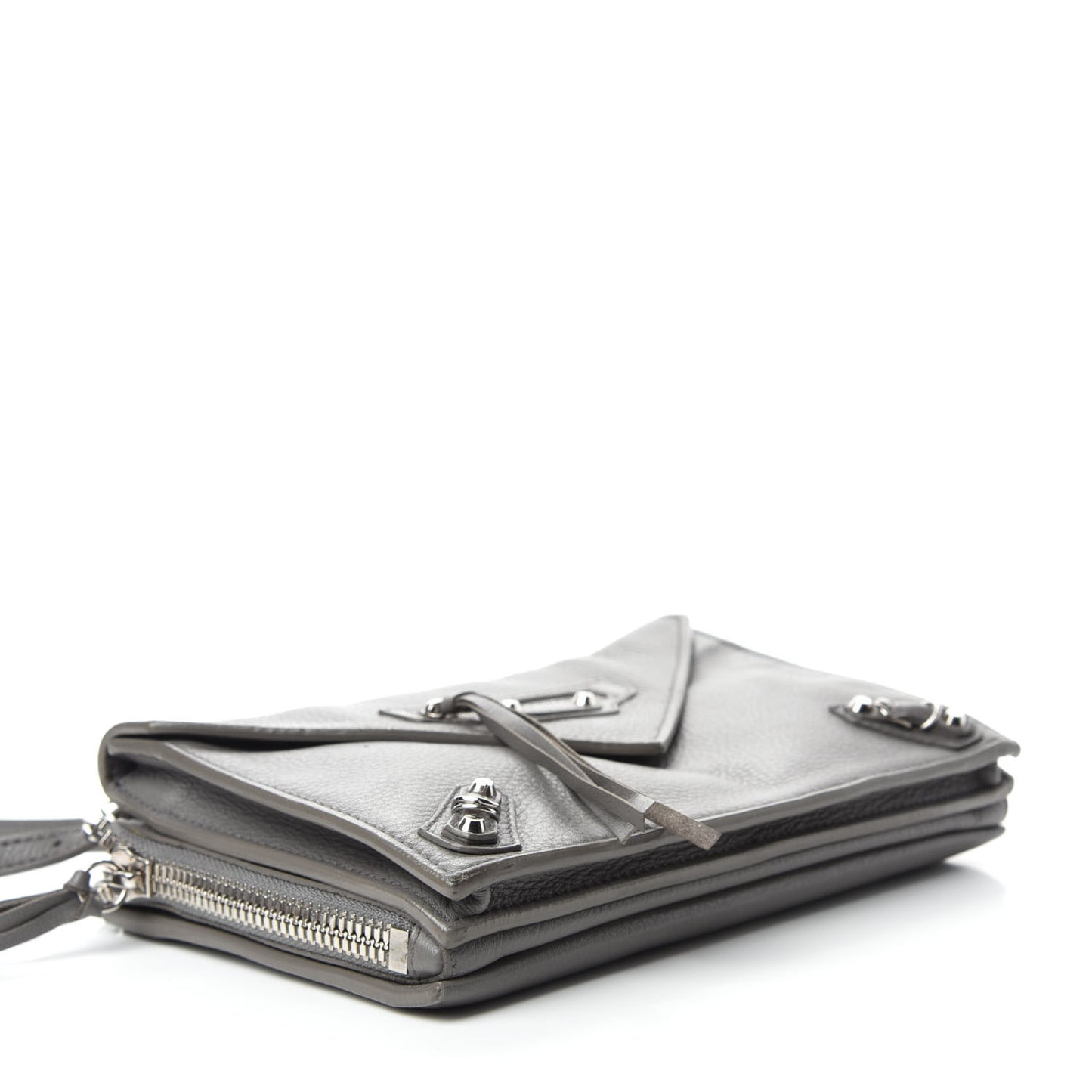 Veau Papier Classic Silver Hardware Triple XS Zip Around Crossbody Gris Acier