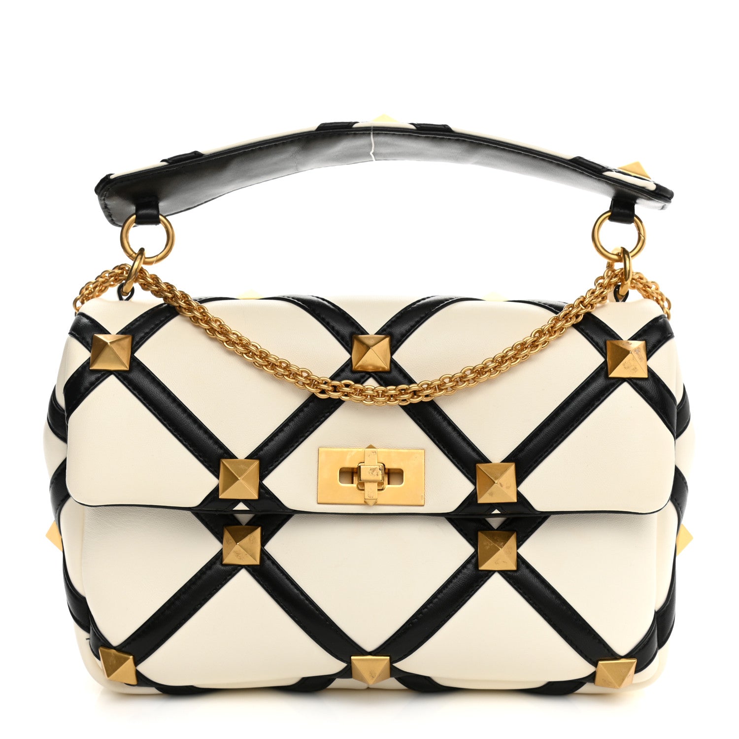 Valentino Garavani Nappa Large Roman Stud Shoulder Bag Ivory Black 1 of 13