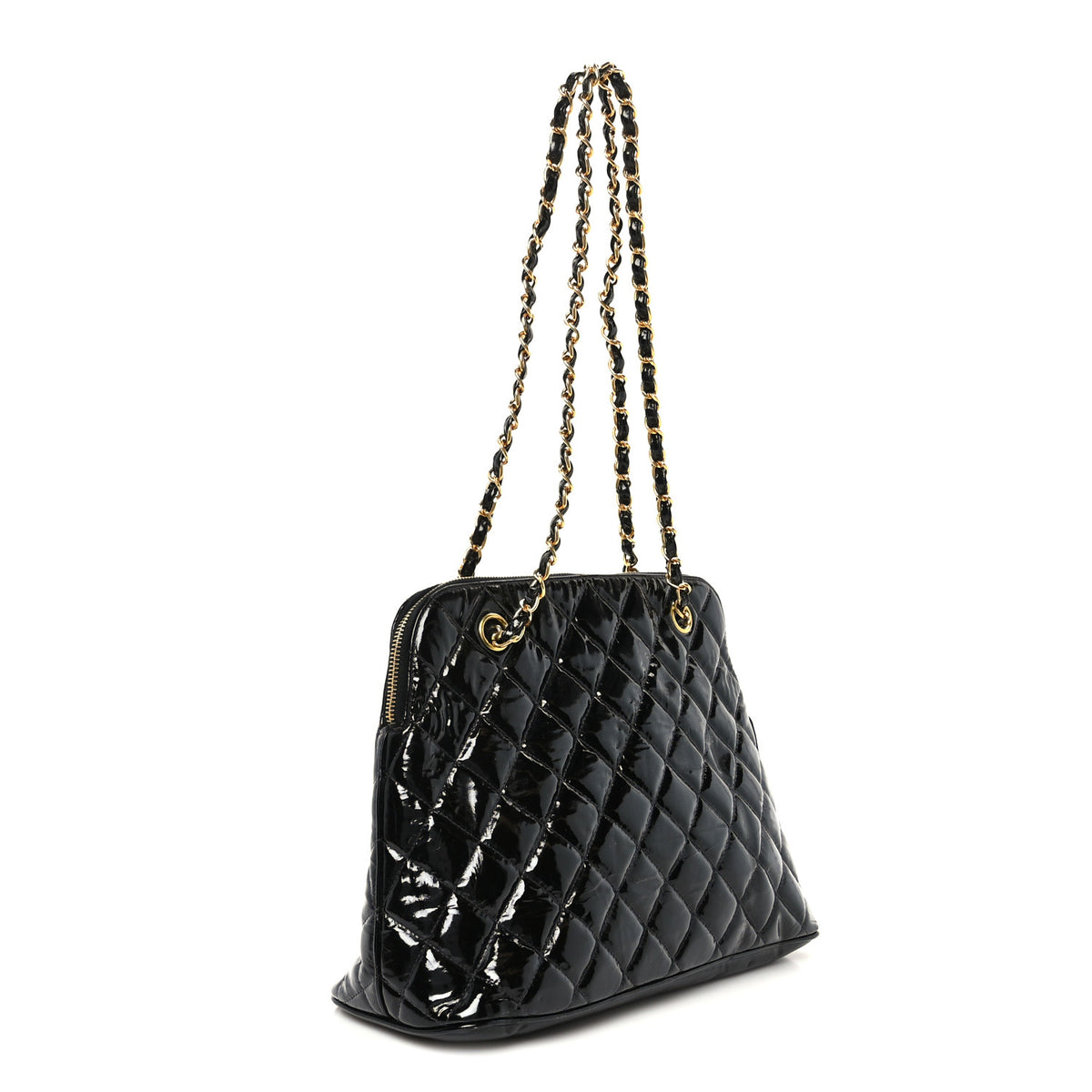 Patent Quilted CC Shoulder Bag Black