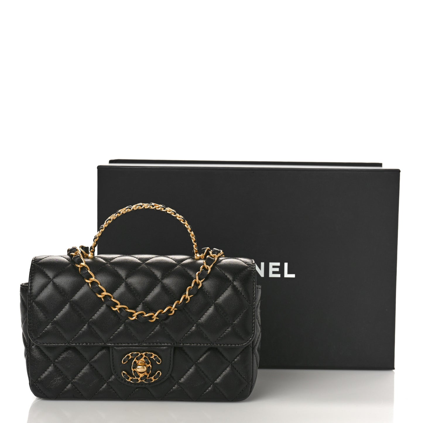 Lambskin Quilted Mini Strass On Top Flap Black