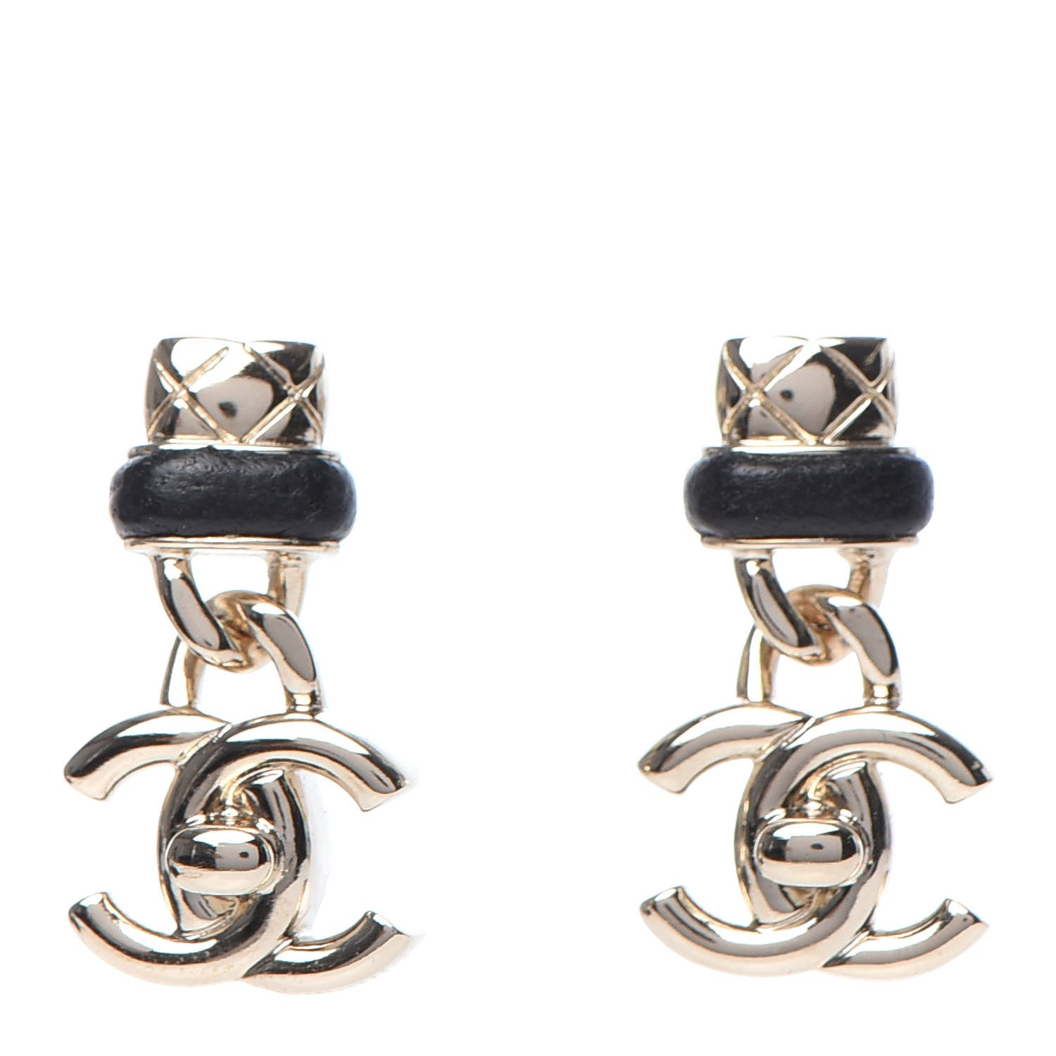 Chanel Lambskin CC Turnlock Drop Earrings Gold Black 1 of 5