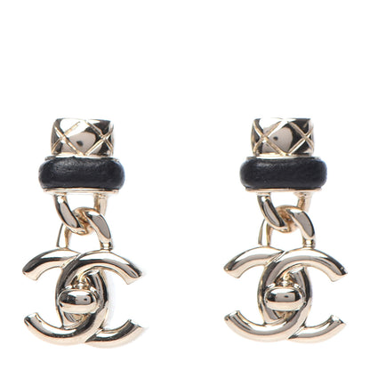 Chanel Lambskin CC Turnlock Drop Earrings Gold Black 1 of 5