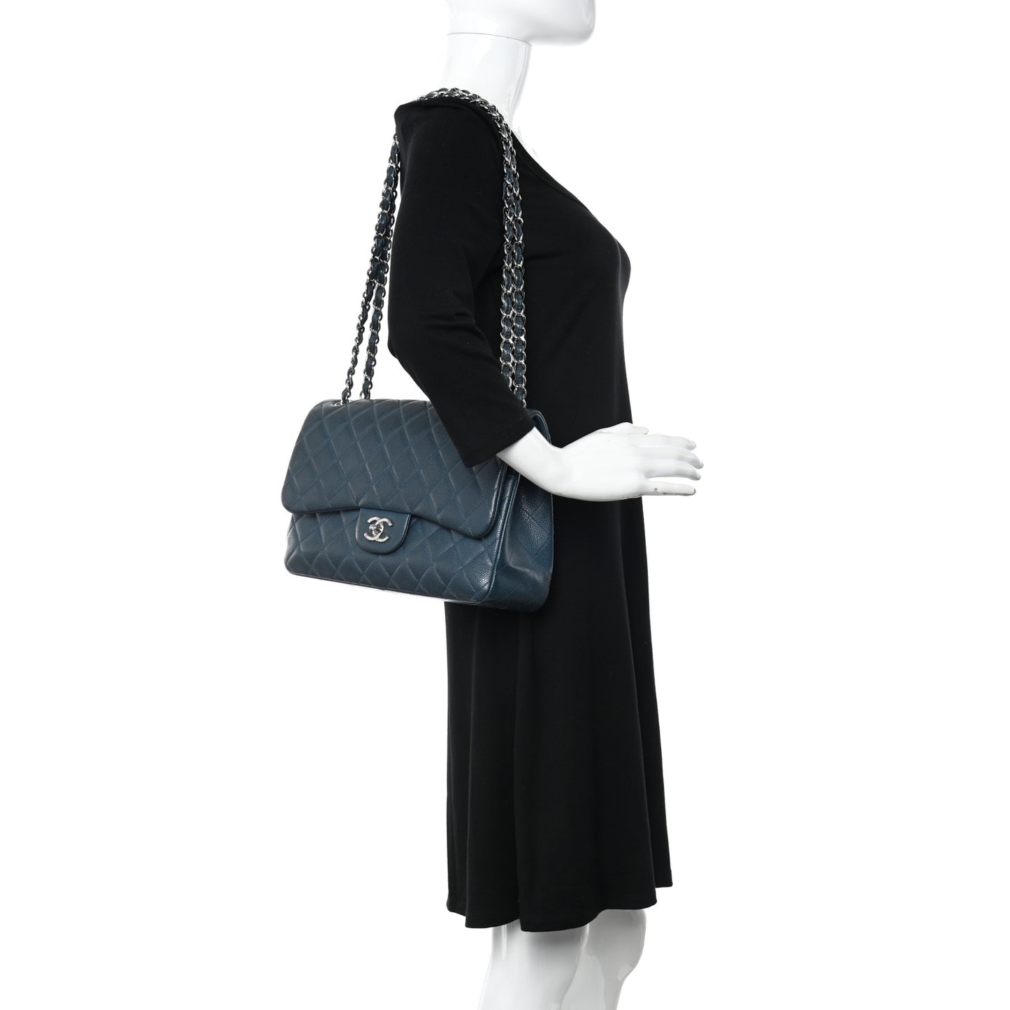 Caviar Quilted Jumbo Double Flap Navy