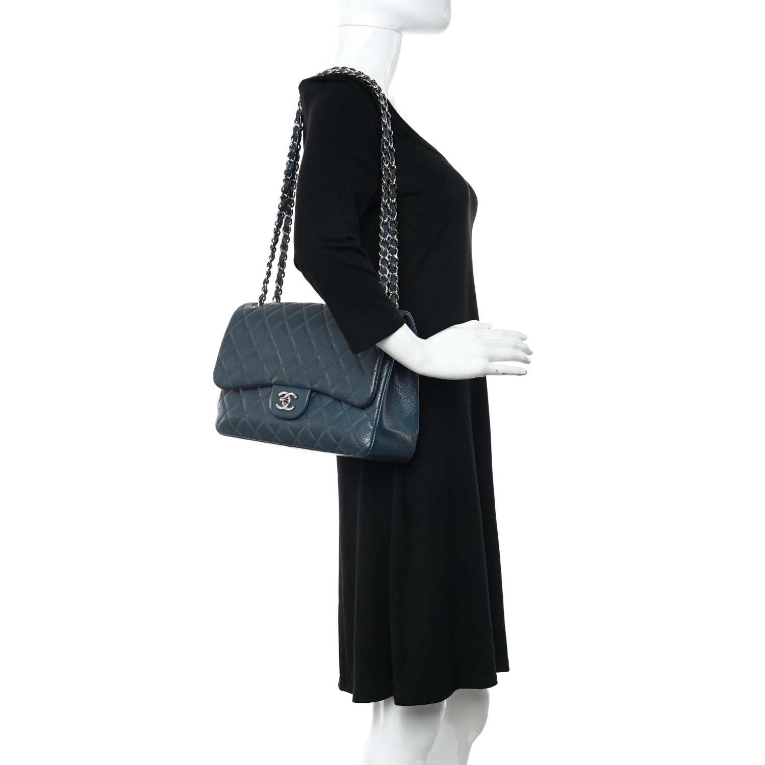 Chanel Caviar Quilted Jumbo Double Flap Navy 2 of 10