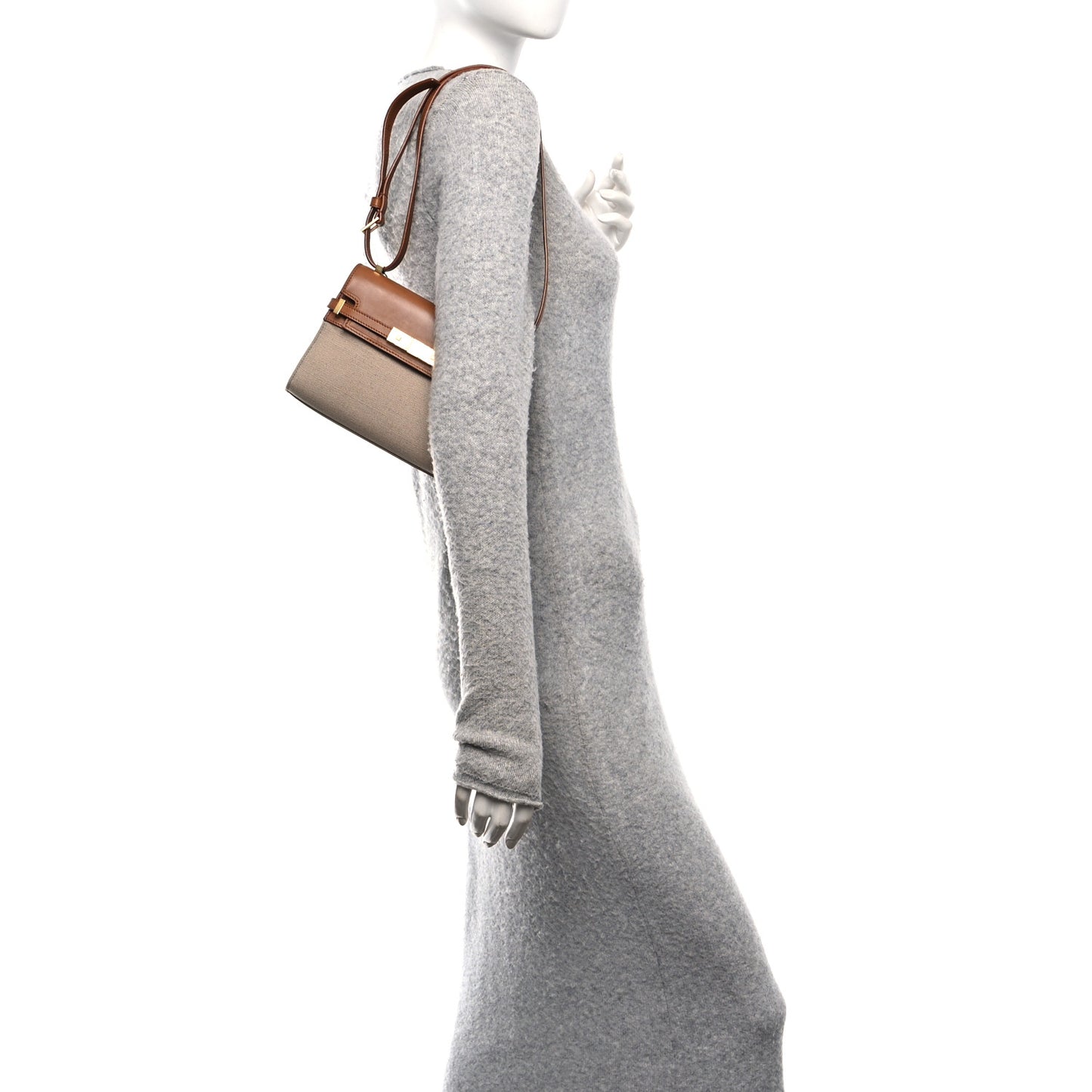 Canvas Calfskin Mini Manhattan Shoulder Bag  Natural Beige Brick