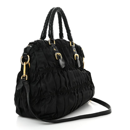 Prada Tessuto Nylon Nappa Braided Gaufre Shopping Satchel Black 3 of 18