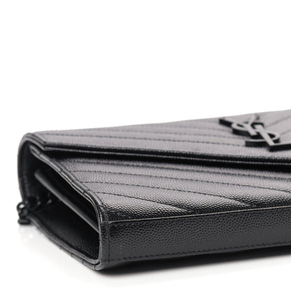 Saint Laurent Grain De Poudre Matelasse Chevron Monogram Chain Wallet Black 5 of 7