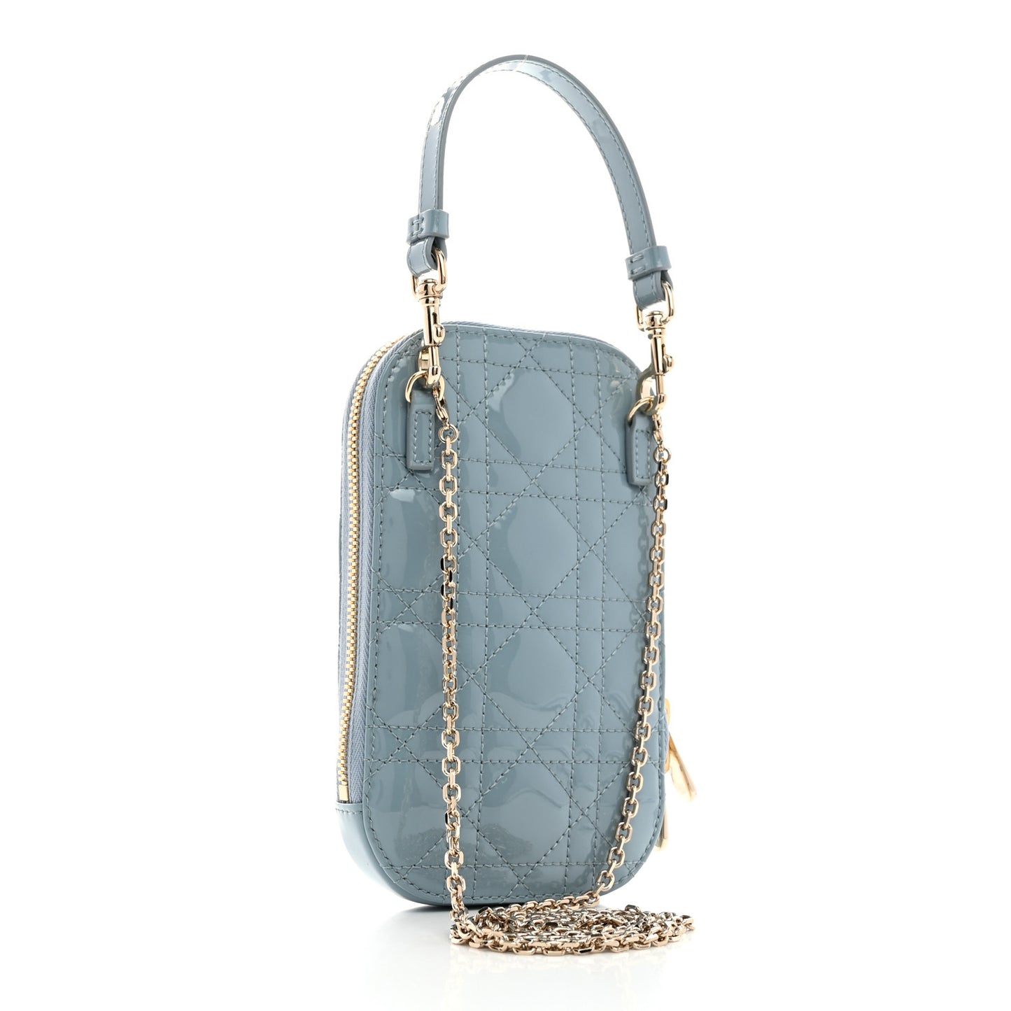 Patent Cannage Lady Dior Phone Holder Bracing Blue