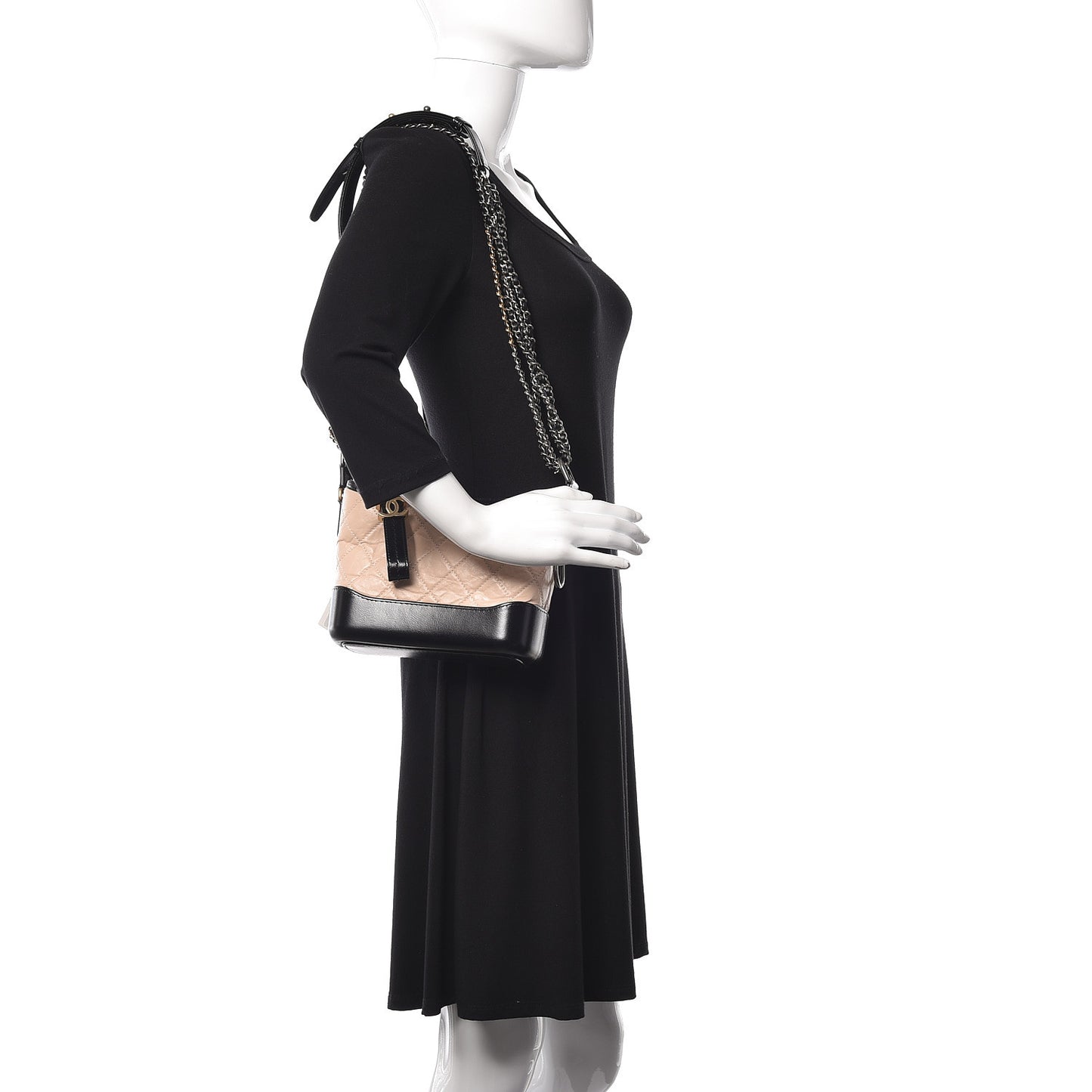 Aged Calfskin Quilted Small Gabrielle Hobo Beige Black