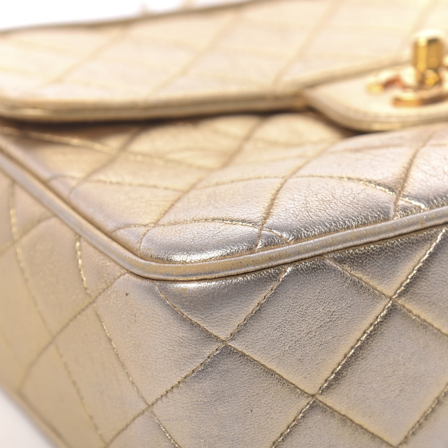 Metallic Lambskin Quilted Camera Case Gold