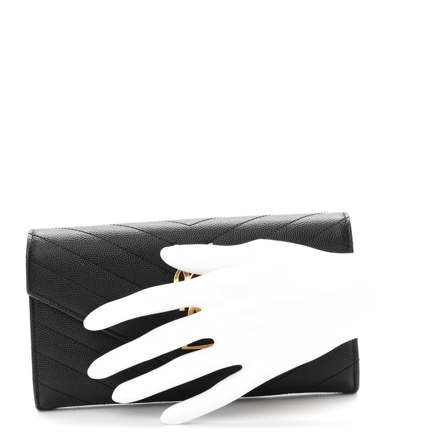Grain De Poudre Matelasse Chevron Monogram Flap Wallet Black